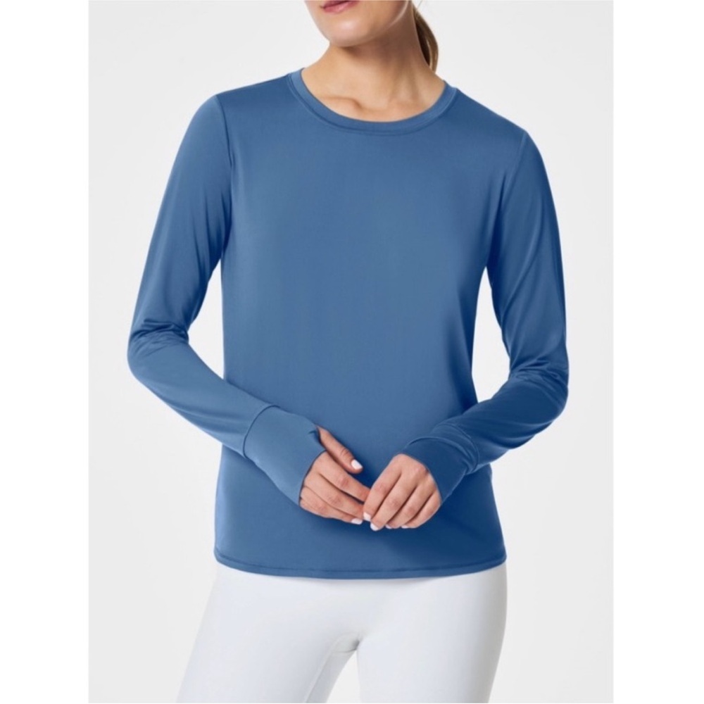 SPANX Soft Spot Wrap Back Indigo Haze Butter Long Sleeve Shirt, XL, NWT